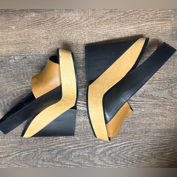 Pierre Hardy NWT size 8 wood & leather Black and Tan Platform Slingbacks - Picture 11 of 11